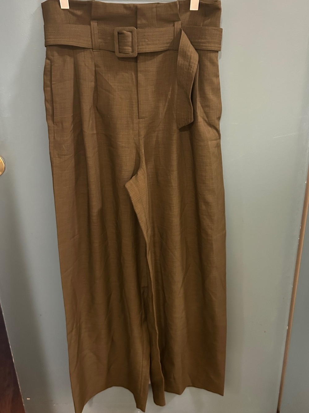 H&M Women’s High-Waist Belted Wide-Leg Pants Olive Brown BRAND NEW NO TAG